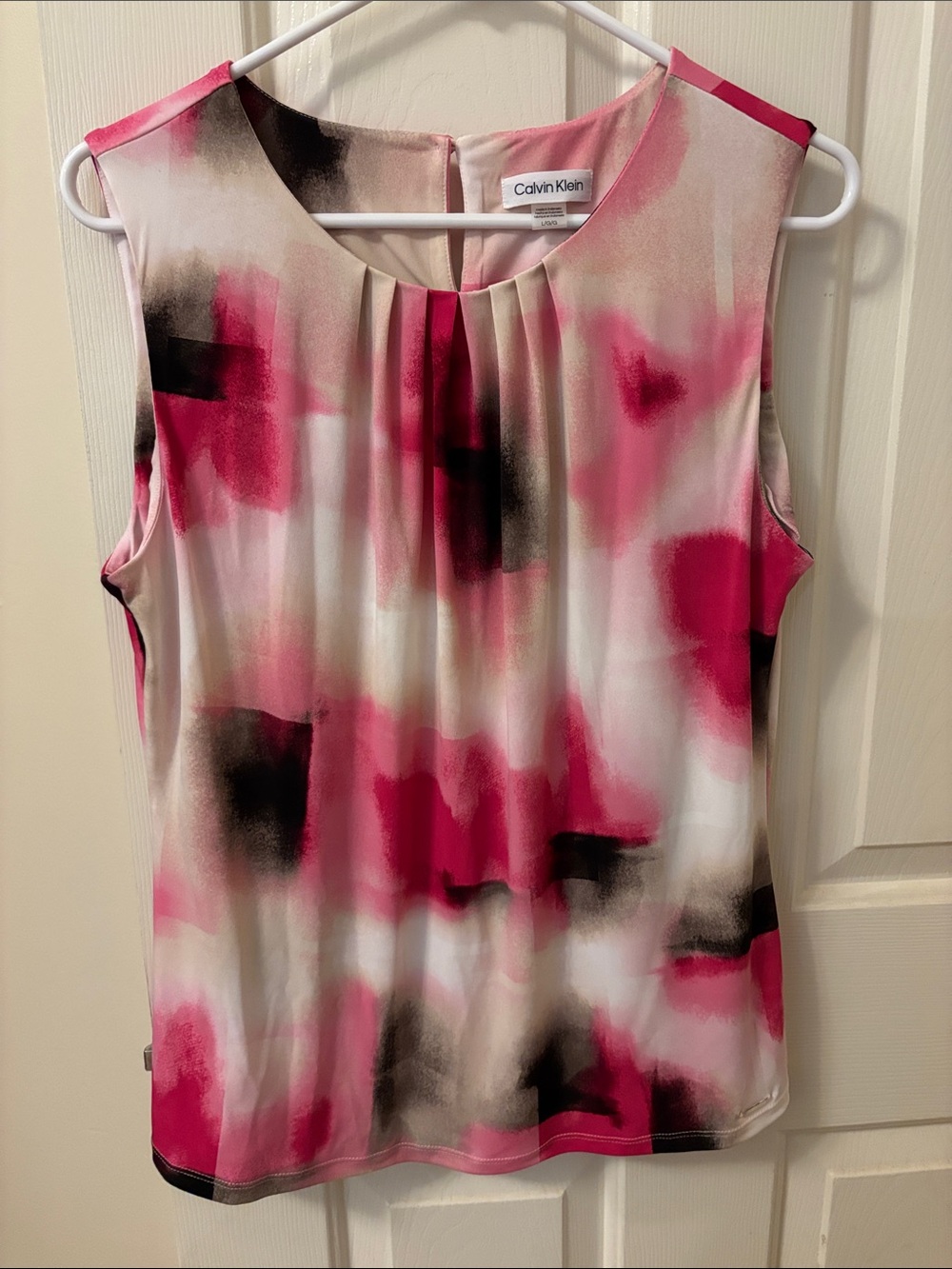 Calvin Klein Pink Black and Cream Watercolor Pleated Neck Camisole